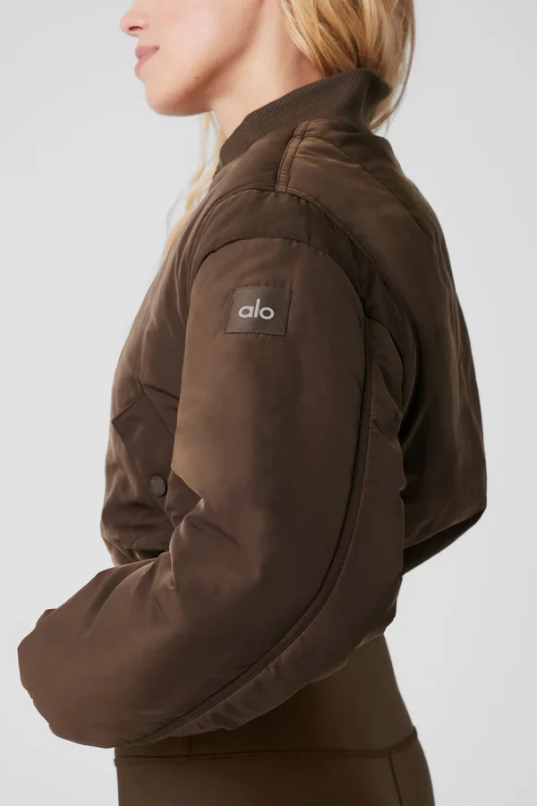 Cropped Break Line Bomber Jacket - Espresso