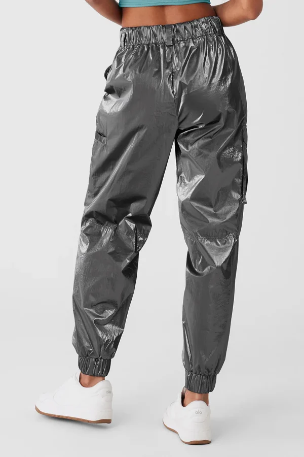 Metallic High-Waist Break Line Jogger - Silver Metallic