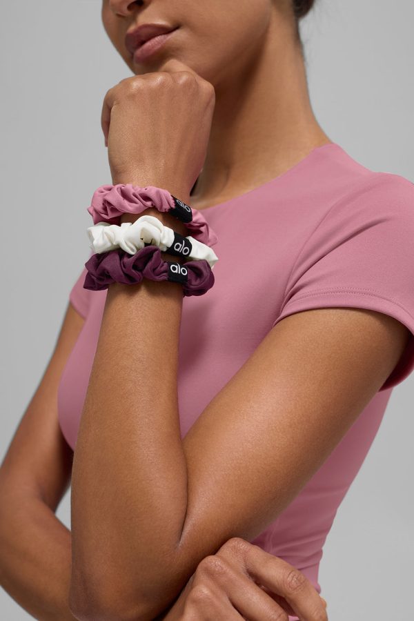 Fresh Mini Scrunchie (3-Pack) – Burgundy/Pink Wild Rose/Ivory