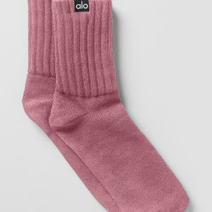Unisex Half-Crew Scrunch Sock – Pink Wild Rose