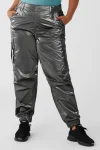Metallic High-Waist Break Line Jogger - Silver Metallic