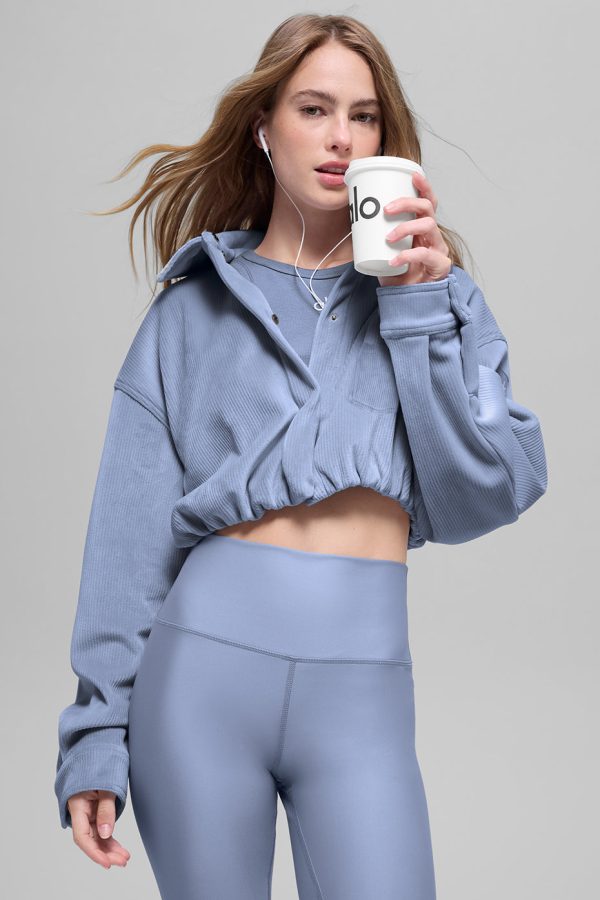 Ribbed Velour Cropped Mountain Side Jacket ?C Winter Frost