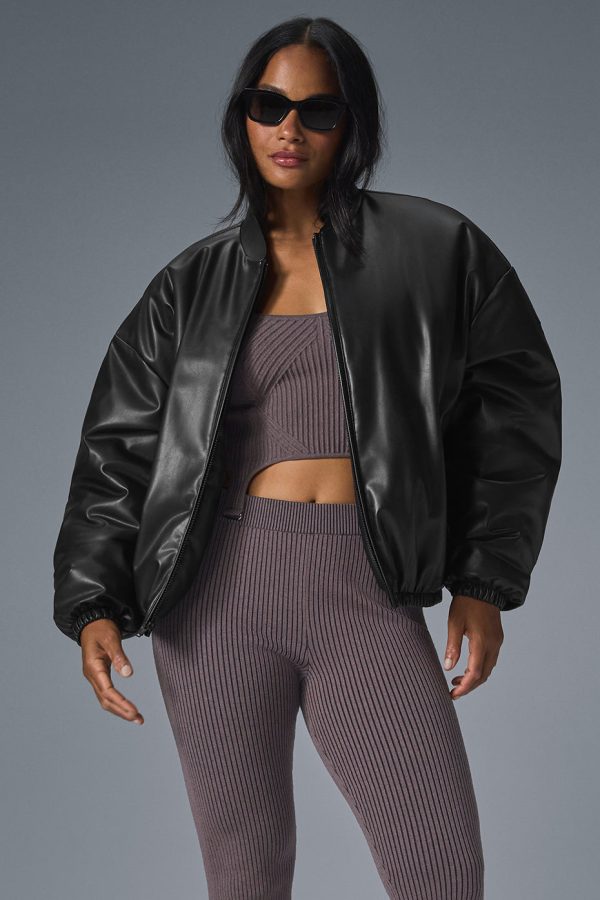 Faux Leather Premier Bomber ?C Black