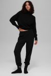 Waffle Weekend Escape Mock Neck Long Sleeve ?C Black