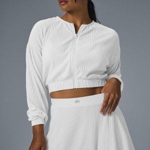Cropped Micro Plisse Jacket ?C White