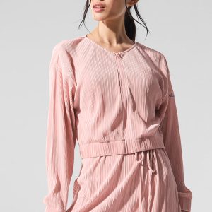 Cropped Micro Plisse Jacket ?C Pink Quartz