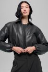 Faux Leather Cropped Premier Bomber ?C Black
