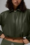 Faux Leather Cropped Premier Bomber ?C Green Olive