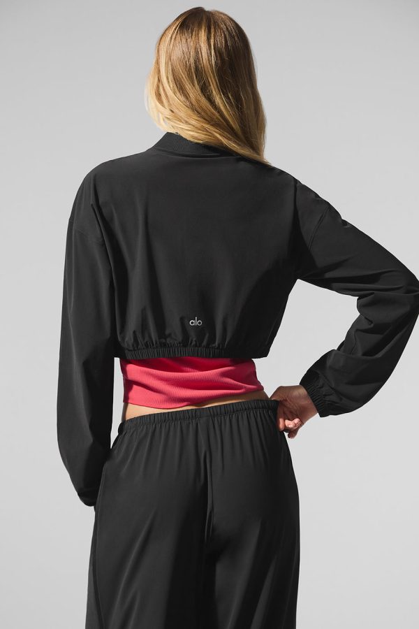 Cropped Breezy Full-Zip Cover Up ?C Black