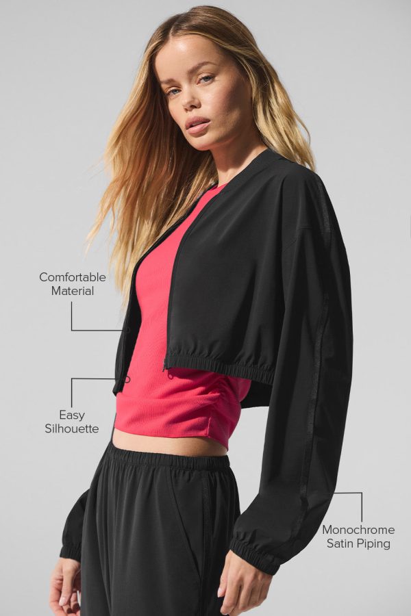 Cropped Breezy Full-Zip Cover Up ?C Black