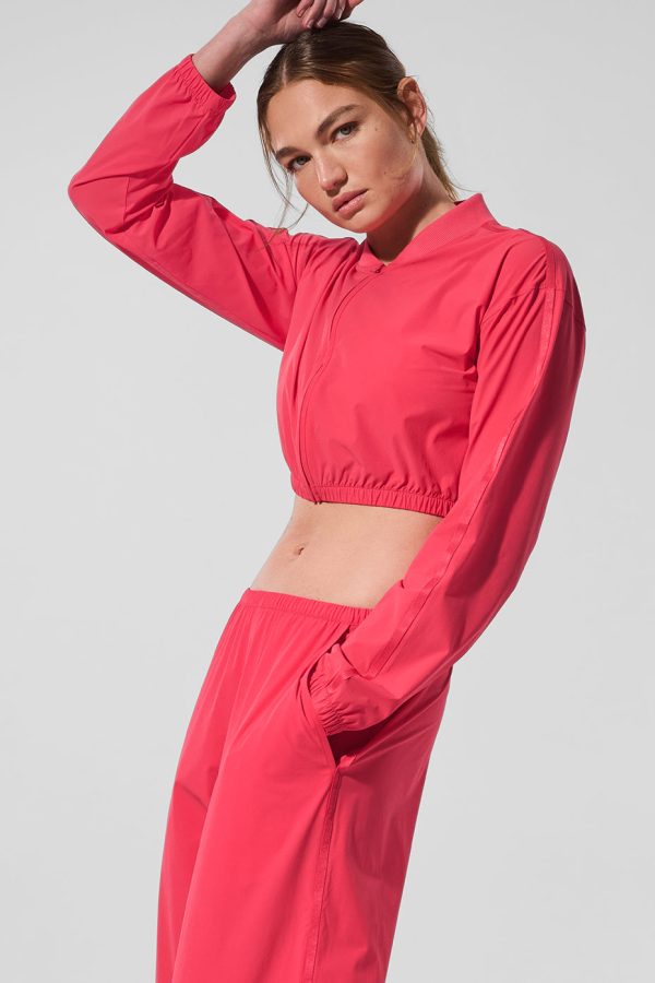 Cropped Breezy Full-Zip Cover Up ?C Candy Red