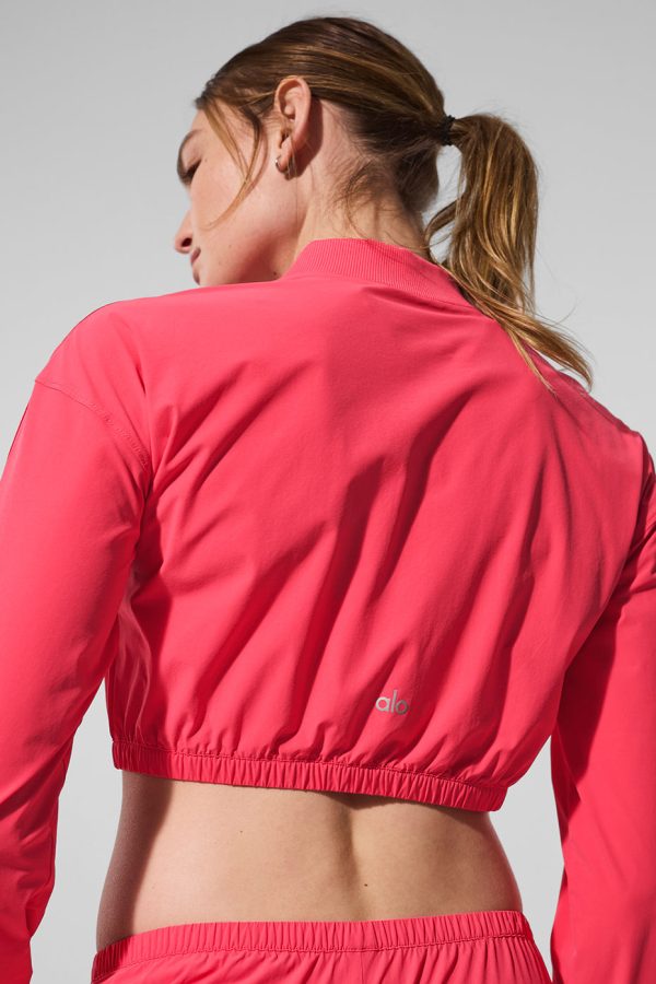 Cropped Breezy Full-Zip Cover Up ?C Candy Red