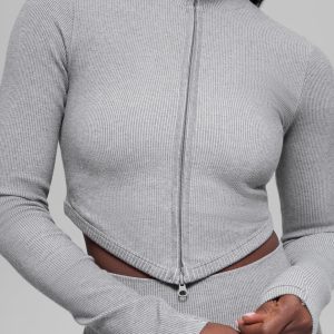Seamless Two Tone Rib Jacket ?C Light Misty Grey Heather