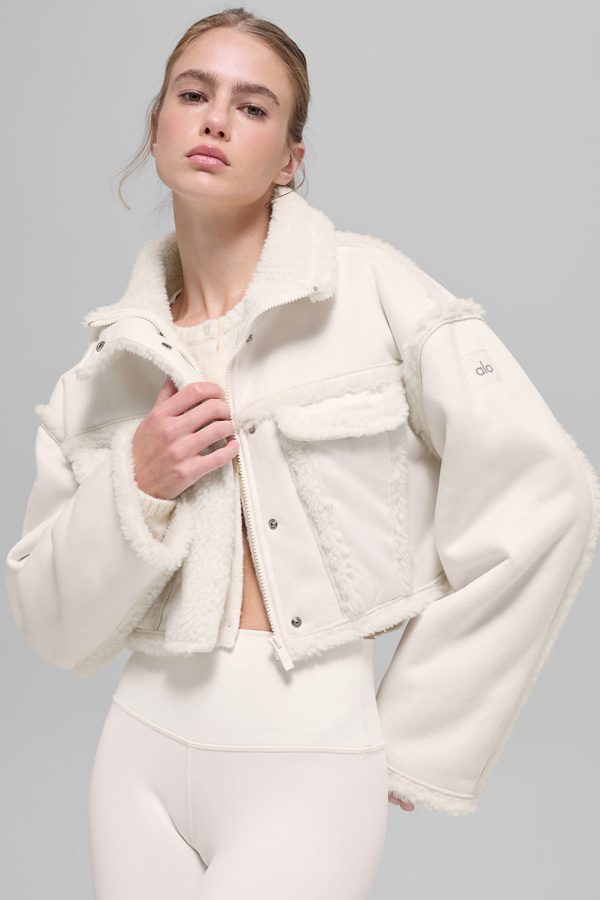 Faux Shearling Snowfall Cropped Jacket ?C Ivory