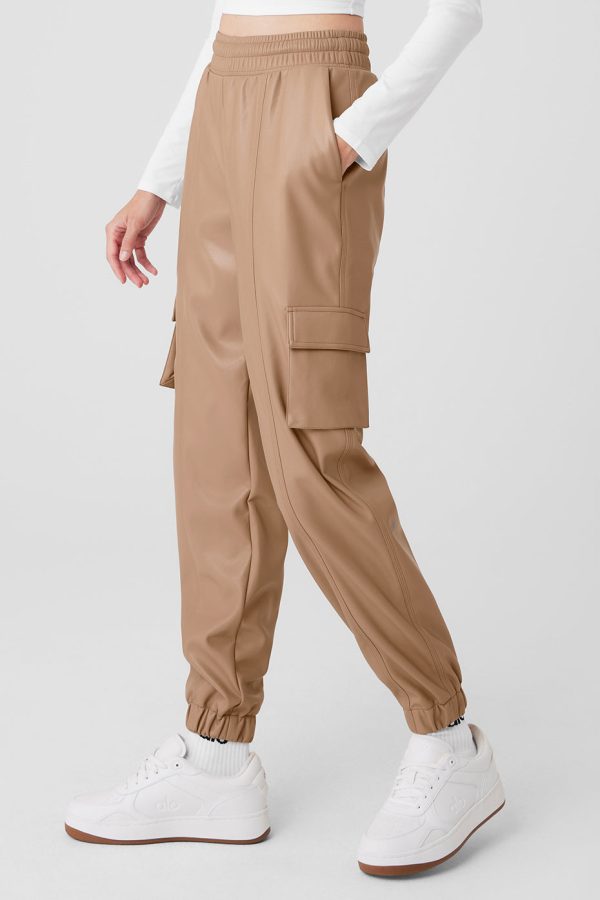 Faux Leather Power Hour Jogger ?C Toasted Almond
