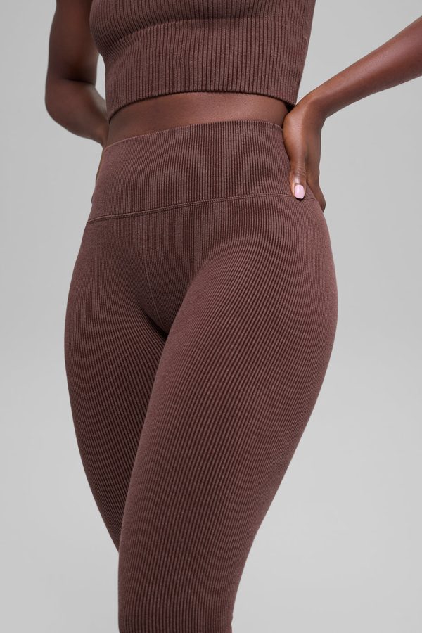 Seamless High-Waist Two Tone Rib Legging ?C Brownstone Heather