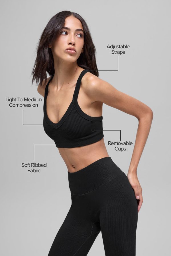 Seamless Two Tone Rib Bra ?C Black